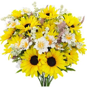 5 Bunches Artificial Sunflowers Bouquets, Fake Silk Sunflower with Faux Daisy Wildflowers Plants for Home Decor Indoor Floral Arrangements Table Centerpiece Bridal Wedding Decor (Yellow)