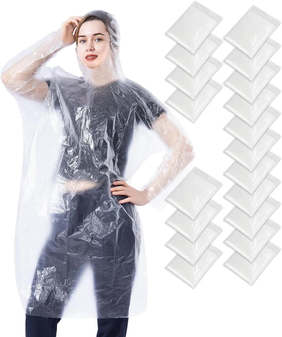 SmileLucky 100 Pack Disposable Rain Ponchos with Hood for Adults, Family Pack Raincoats Bulk for Women and Men