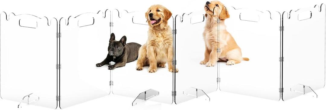 Clear Acrylic Pet Dog Gate - Folding Transparent Gates for Small Dogs Pets - Freestanding Foldable Tall Puppy Doggy Fence Door for Inside Indoor House Doorways Room Divider Barrier (6 Panel - 120''W x 24''H)