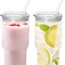 Glass Tumbler with Lid and Straw, High Borosilicate Glass Coffee Cup Smoothie Cups 24 oz/750ml for Hot or Cold Drinks 2 Pack