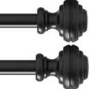 Curtain Rods for Windows 66-120 inch,3/4 inch Heavy Duty Adjustable Decorative Curtain Rod with Modern Finials,2 Pack Window Rods for Bedroom, Living Room,Patio and Kitchen (Black)