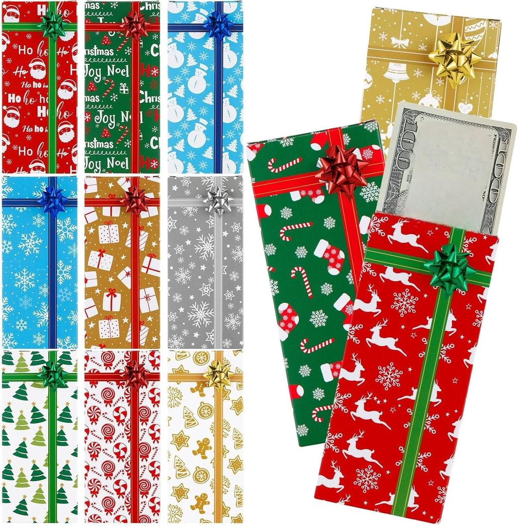 Zhanmai 24 Pcs Christmas Gift Card Holder Boxes with Bows Foil Embossed Gift Card Holder Christmas Gift Card Box for Holiday Xmas Party Favor Cash Wrapping(6.3'' x 2.8'' x 0.6'')