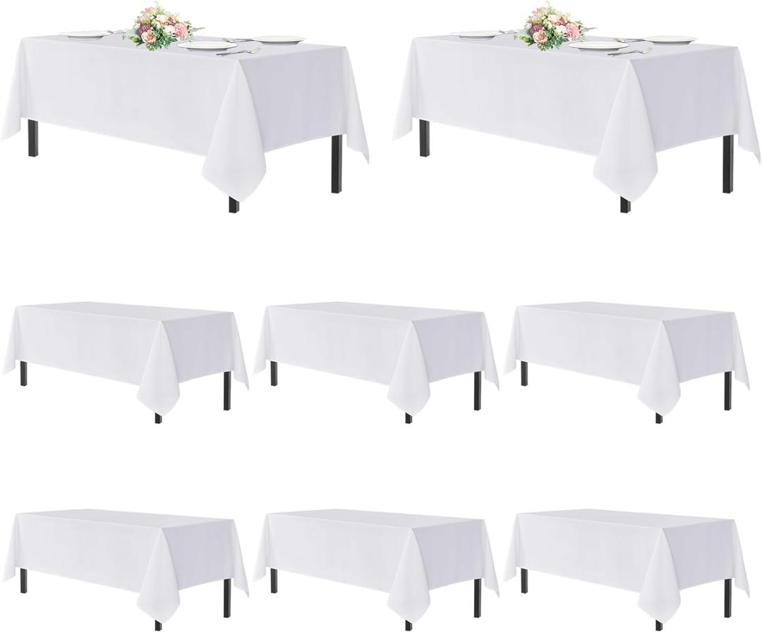 sancua White Table Cloths Rectangle, 8 Pack Tablecloths for 6 Foot Tables - Washable Polyester Fabric Table Cover for Wedding, Birthday Party, Banquet Reception, 54x108 Inch