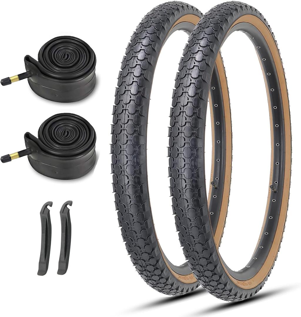 MOHEGIA 24/26 Inch Cruiser Bike Tires Set: 24x2.125/26x2.125 Inch Classic Folding Bicycle Tires,and Pair Inner Tubes with Tire Levers for Beach Cruiser City Bikes