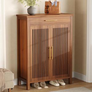 LITTLE TREE Narrow Storage Shoe Rack, 6-Tier Wooden Shoe Cabinet with Drawer, Freestanding Slim Shoe Cabinet Shoe Organizer for Entryway, Hallway, Closet, Bedroom, Living Room, Brown