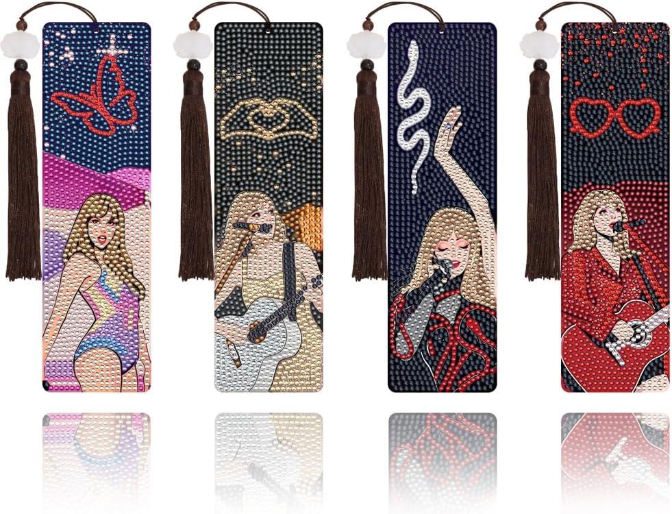 Nikolle Diamond Art Bookmarks, 4 Pcs Acrylic Bookmarks for Book Lovers, DlY Cartoon Diamond Painting Bookmark Kits for Adults, Taylor Gifts for Women