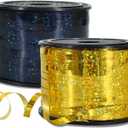 BEISHIDA 2 Pack 100 Yards Black Gold Curling Crimped Glitter Ribbon Balloon String Shiny Metallic for Gift Wrapping Ribbon 2026 Happy New Year Graduation Retirement Birthday Party Decoration