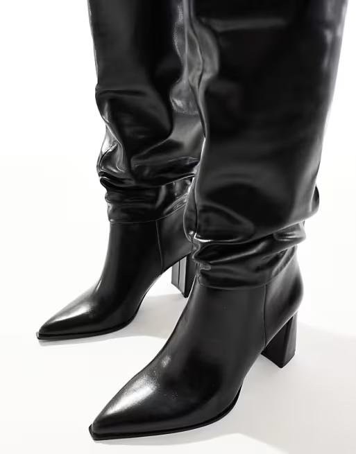 Knee High Boots for Women - 
slouchy heeled knee high boots in black
 (8.5, Black)