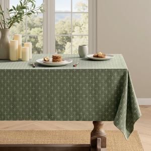 MIULEE Olive Green Linen Table Cloth Rectangle Tablecloth Waterproof Spillproof Cross-Star Textured Table Cloth, Decorative Rustic Farmhouse Style for Dining/ Party/ Buffet/ Wedding, 52x70 Inch
