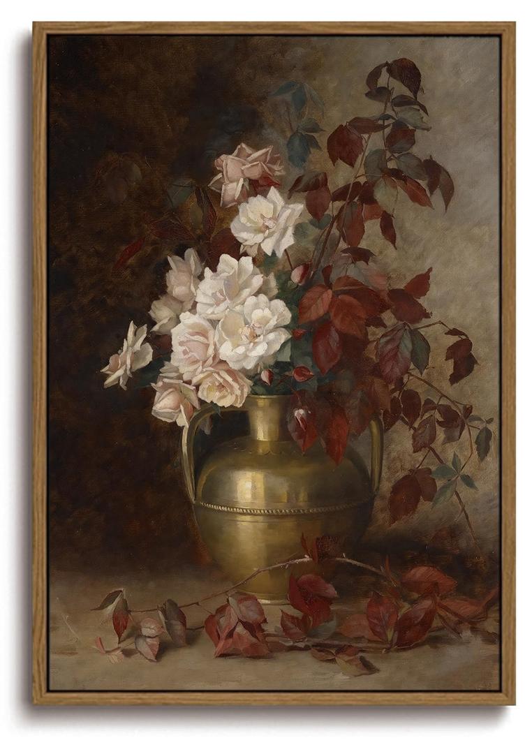 KISSFOX Framed Wall Art Vintage Wall Decor Flower Pictures Dark Botanical Canvas Art Rose Floral Paintings Moody Still Life Artwork For Bedroom Living Room Kitchen 12x16