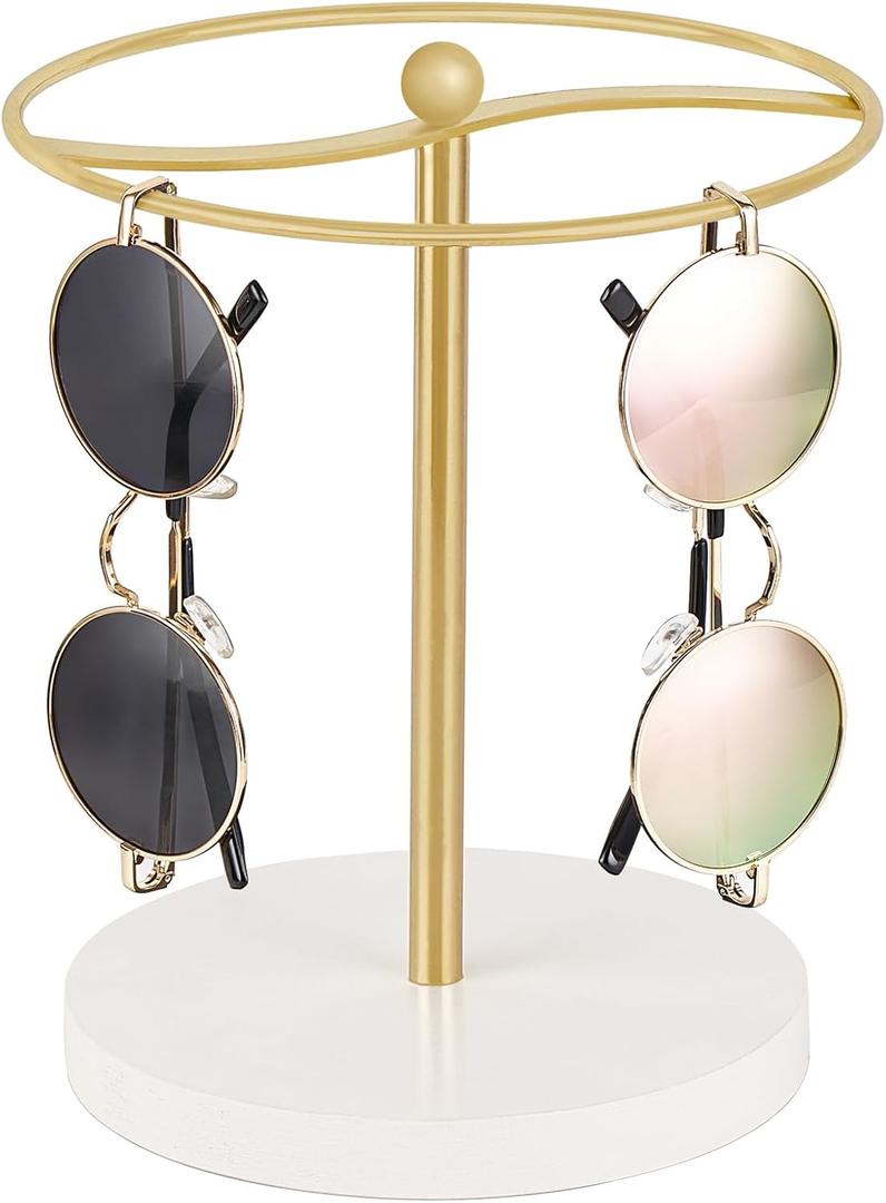 Mkono Sunglasses Organizer Glasses Holder Stand Sunglass Storage Display Eyeglasses Rack for up to 12 Pairs of Eyewear Glasses for Table Dresser Desk Countertop Bedroom, Set of 1, Gold