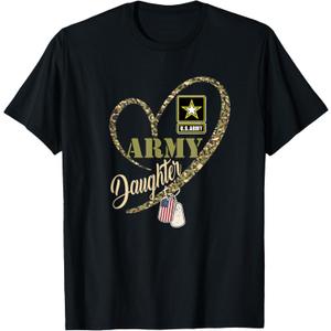 Proud Army Daughter Clothing Funny Military Heart Camouflage T-Shirt (Black, XL)