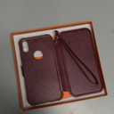 VANAVAGY Compatible for iPhone XR Wallet Case for Women Men, PU Leather Flip Phone Cover with Wrist Strap for Wireless Charging with RFID Blocking Card Holder Screen Protector, Burgundy