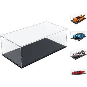Choowin Acrylic Display Case for Lego Car Display for Lego Porsche 911 McLaren P1 Ferrari SP3 Display Thickened Clear Acrylic Display Cases for Collectibles Assemble Dustproof Display Box(Black Base)