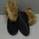 Ladies Winter Ankle Snow Boot Suede Casual Flat Fluffy Faux Fur Tassel Outdoor Women Warm Short Snowboots Imitation Fox Fur Shoes (8, Black)