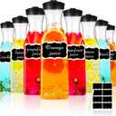 Lallisa 8 Pcs 54 oz Plastic Carafe Water Carafe with Lid Clear Plastic Pitcher with Lid Square Base Drink Containers for Fridge Mimosa Bar Supplies Water, Milk, Juice with Labels Hanging Tags