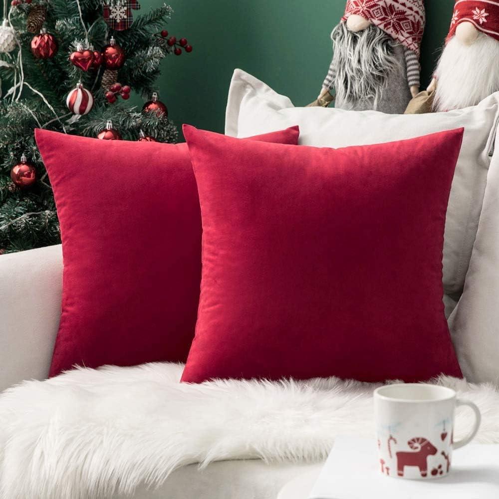 MIULEE Pack of 2 Velvet Pillow Covers Decorative Square Pillowcase Soft Solid Cushion Case Home Decor for Couch Sofa Bedroom Car 16x16 Inch Red
