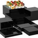 Leinuosen 7 Pcs Buffet Risers Set Acrylic Display Box 6" 7" 8" 9" 10" 11" 12" Food Risers for Buffet Table 5 Sided Display Cube Box with Hollow Bottom Nesting Acrylic Stand for Wedding Party(Black)