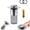 3 x Bathroom Sink Drain Stopper for US Universal Replacement,Pop Up Drain for Bathroom Sink with Stainless Steel Filter Basket Hair Catcher, Sink Drain Strainer for 1.34-1.45 Inch