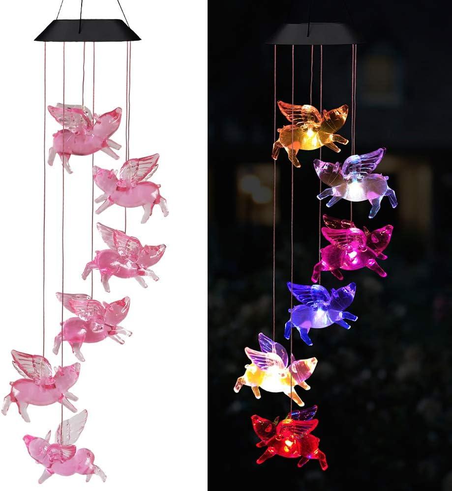 Solar Flying Pigs Wind Chimes Outdoor - Waterproof Solar Powered LED Changing Light Color Fly Pigs Mobile Romantic Wind-Bell for Home,Balcony,Party,Festival,Night Garden Decoration(Blackboard)