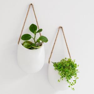 Kazai. Wall Planters -Ellie- | Hanging Ceramic Plant Pots 2 Pieces | Wall Decoration for Indoors, Balcony and Garden | White (Matte) (Set of 2 - Large)