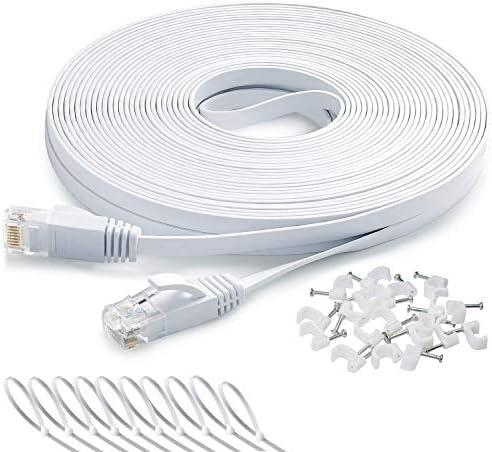 DAYEDZ Ethernet Cable 50 ft, Cat 6 LAN Cable Ethernet Cord, Slim Long Flat Computer Internet Patch Cord Wire with Clips & Rj45 Connectors for Router, Faster Than Cat5e/Cat5 (50ft White)