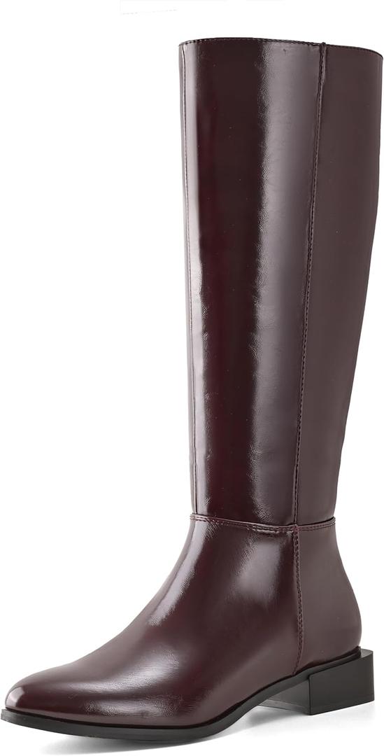 Shoe'N Tale Women's Knee High Boots Chunky Low Heel Pointed Toe Winter Shoes with Side Zipper (7.5)