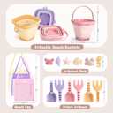 3 Pack Beach Toys Set for Kids Toddlers Girls, Collapsible Sand Buckets with Beach Molds and Mesh Bag, Sandbox Travel Toys Beach Vacation Essentials, Camping Gear, Fishing (Purple/Pink/Yellow)