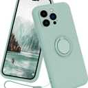 13peas Case for iPhone 14 Pro2022 Released, Silicone case with Ring 360rotatable Kickstand Cover Support Magnetic Car MountProtective Cover with Strap Lanyard (Light Cyan)