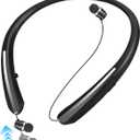 Bluetooth Headphones Neckband, Retractable Headset Wireless Sports Earbuds Noise Cancelling Stereo Earphones with Microphone, IPX5 Sweatproof, Compatible with iPhone Android (Black)