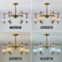 Piepooye Vintage Gold Sputnik Chandelier 6 Lights Crystal Adjustable Hanging Ceiling Light Fixture Antique Large Pendant Lighting with Glass Globe Shade for Living Room Dinning Room Bedroom Kitchen