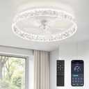 LEDIARY 22" Modern Ceiling Fans with Lights and Remote, Dimmable Low Profile Ceiling Fan, Flush Mount Ceiling Fan, Stepless Color Temperature Change and 6 Speeds - White