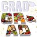 2026 Graduation Decorations - 4 Pcs Grad Cap Charcuterie Fillable Letters Charcuterie Board Box Serving Trays Graduation Centerpieces for Tables Grad Party Decorations Supplies (White, Cap and Grad)