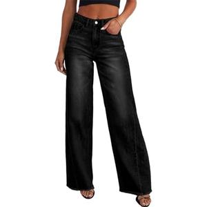 Sidefeel Women's Wide Leg Jeans High Waisted Stretchy Raw Hem Zimbaplatinum Denim Pants 14