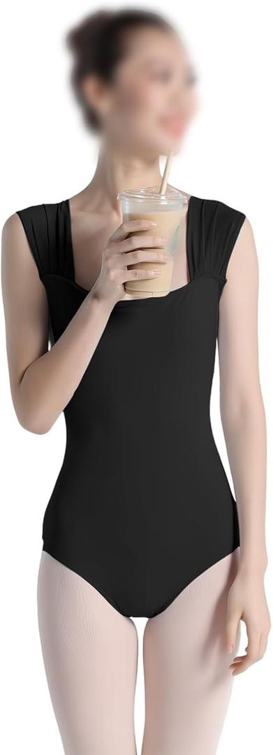 Tacherlia Ballet Leotard Sleeveless Wide Shoulder Straps For Women Black Large