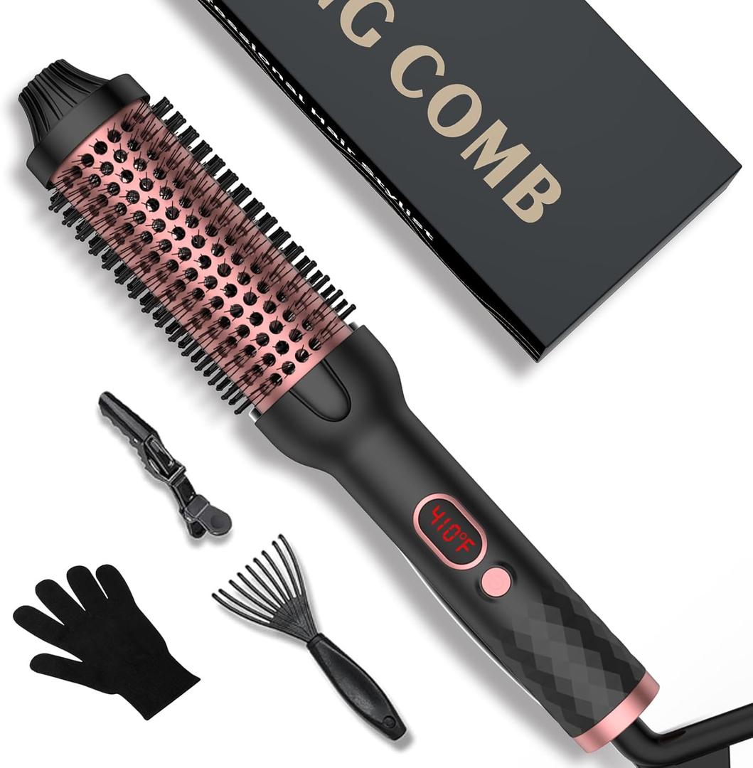 Thermal Brush,1.5 Inch Thermal Round Brush 10 Temps Heat Up to 248F-410F,1 1/2 inch Travel Curling Iron with Double PTC Heated Round Curling Wand Ceramic Tourmaline Ionic,Double Voltage Hair Culer (Black)