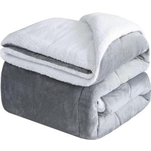 CHOSHOME Sherpa Fleece Blanket- Thick Warm Blanket for Winter, Soft Fuzzy Plush Blanket for Bed, Couch, Travel (Grey, King 90" x 108")
