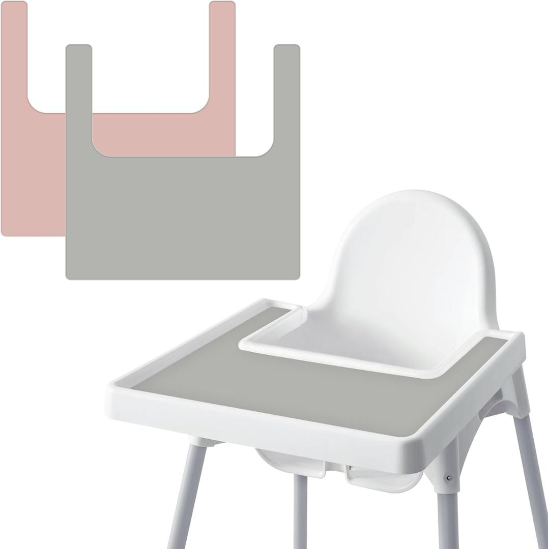 High Chair Placemat for IKEA Antilop Baby High Chair, 2 Packs Stain Resistant Non-Slip Toddler Silicone High Chair Place Mats Eating Table Mat (Blush/Gray) (Color 4)