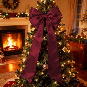 16 x 42 Inches Extra Large Christmas Satin Bows Christmas Tree Topper Decorations Xmas Tree Toppers BowsBows for Home Wreath Wall Backdrop Birthday Wedding Party Decorations(Deep Red), 23 X 31 Inches