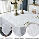 Rectangle Table Cloth - 60 x 120 Inch White Jacquard Tablecloths Damask Design Spillproof Wrinkle Resistant Shrinkproof Soft Tablecloth Polyester Oblong Table Cover for Kitchen Dinning Party Tabletop