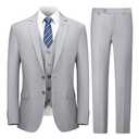Cooper & Nelson 3 Piece Mens Suit Set, 2 Button Slim Fit Suit for Men, Solid Jacket, Vest, Pants and Tie Light Grey. Vest & Pants Size L, Suit Jacket Size XL