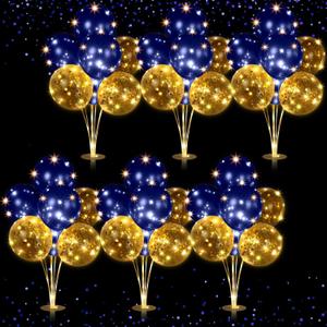 Junkin 6 Set Balloons Centerpieces for Table with LED String Light 60 Pcs Balloons Light up Table Balloon Stand Centerpieces for Baby Shower Birthday Wedding Valentine's Day(Navy Blue)