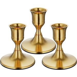Brass Gold Taper Candle Holders Set of 3, Vintage Metal Candlestick Holders for Dinner Room Table Centerpiece or Mantel Wedding Party Decor