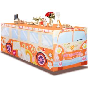 6Ft Groovy Bus Tablecloth,Hippie Birthday Party Decorations for 60s 70s Boho Themed Birthday,Baby Shower,Carnival Party Decorations (72" x 30" (Rectangular)