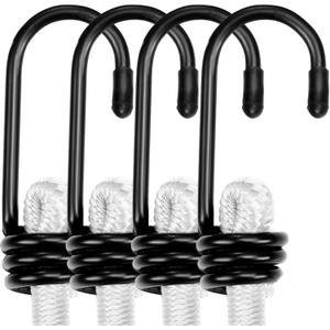 WORKPRO 24 Inch Bungee Cord with Hooks, 4 Pack Superior Rubber Heavy Duty Straps Strong Elastic Rope for Outdoor Tent, Luggage Rack, Camping, Cargo, RV, Bike, Transporting, Storage, White