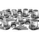 Beistle New Year 2024 Assortment for 50 People Party Favors and Supplies, NYE Photo Booth Props, Made in USA Since 1900, One Size, Silver/Black