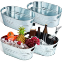 Tessco 4 Pcs 4 Gallon Galvanized Metal Tubs Large Ice Buckets for Parties Beverage Drink Tin Bins Champagne Cocktail Wine Cooler for Summer Mimosa Bar Supplies (Classic,Silver)
