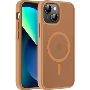 Hualele Magnetic for iPhone 13 Mini Case & iPhone 12 Mini Case,Compatible with MagSafe, Military Grade Dropproof Translucent Matte Hard Back Soft Edge Slim Phone Case iPhone 13/12 Mini,Brown