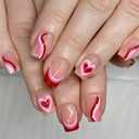 24Pcs Romantic Heart Press on Nails Short Square Nails French Tip Fake Nails with Designs Reusable Valentine's False Nails French Lines Acrylic Nails Full Cover Hearts Stick on Nails for Women