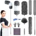 Microfiber Feather Duster with Extension Pole 30 to 100 inches, Reusable,Bendable, Washable Dusters for Cleaning Ceiling Fan, High Ceiling, Blinds, Furniture & Cars, 12PCS